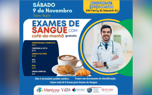 Mantena Global Care oferece clínica de exames de sangue acessível em Newark (NJ)