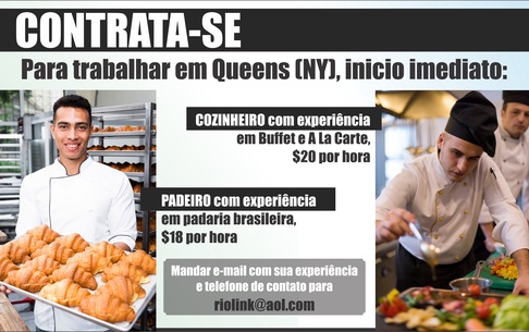 Oportunidade de Emprego em Queens (NY): Cozinheiro e Padeiro