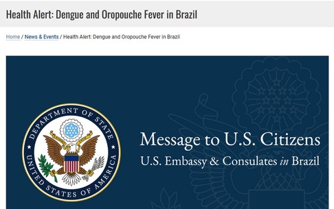 EUA fazem alerta sobre viagens ao Brasil devido a dengue e febre oropouche