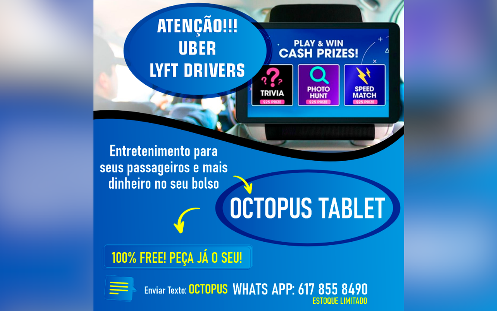 Motoristas da Uber e Lyft ganham uma vantagem com o Octopus Tablet: Entretenimento gratuito para os passageiros 