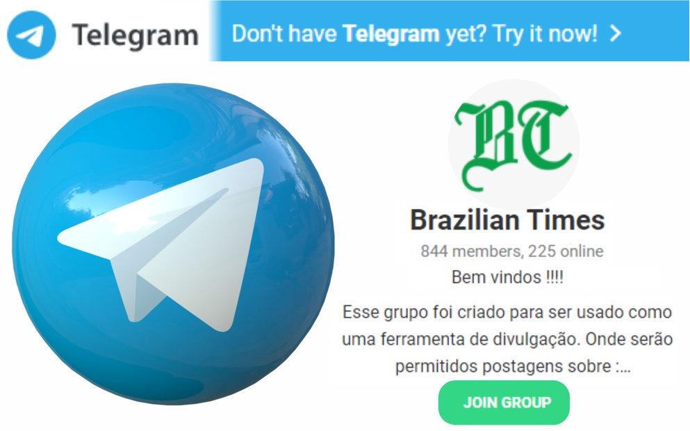 Junte-se ao grupo do Brazilian Times no Telegram e fique informado